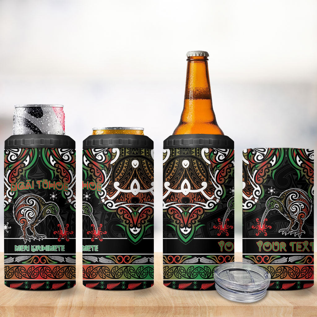Personalised Ngai Tuhoe Aotearoa Meri Kirihimete 4 in 1 Can Cooler Tumbler Maori Kiwi Bird Silver Fern Koru Pattern
