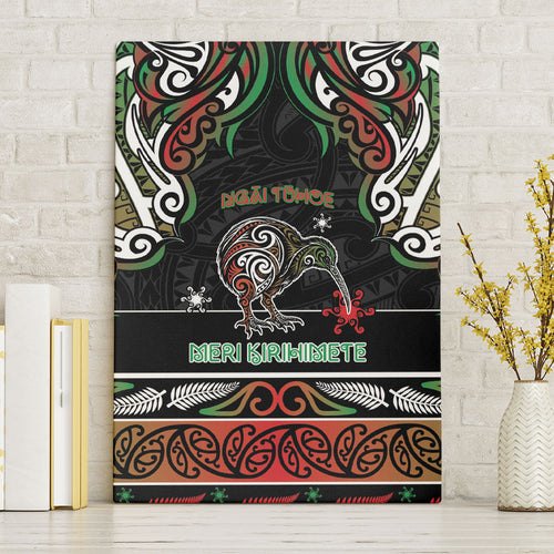 Ngai Tuhoe Aotearoa Meri Kirihimete Canvas Wall Art Maori Kiwi Bird Silver Fern Koru Pattern
