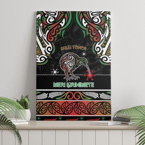 Ngai Tuhoe Aotearoa Meri Kirihimete Canvas Wall Art Maori Kiwi Bird Silver Fern Koru Pattern