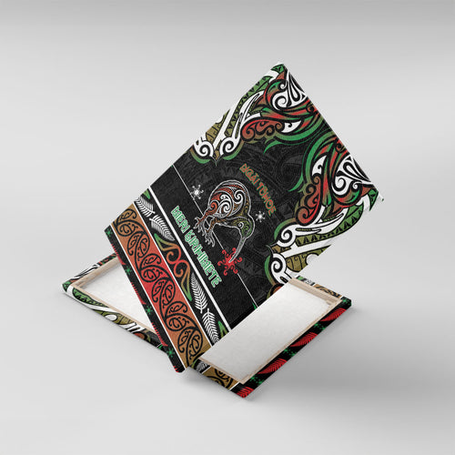 Ngai Tuhoe Aotearoa Meri Kirihimete Canvas Wall Art Maori Kiwi Bird Silver Fern Koru Pattern