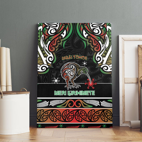 Ngai Tuhoe Aotearoa Meri Kirihimete Canvas Wall Art Maori Kiwi Bird Silver Fern Koru Pattern