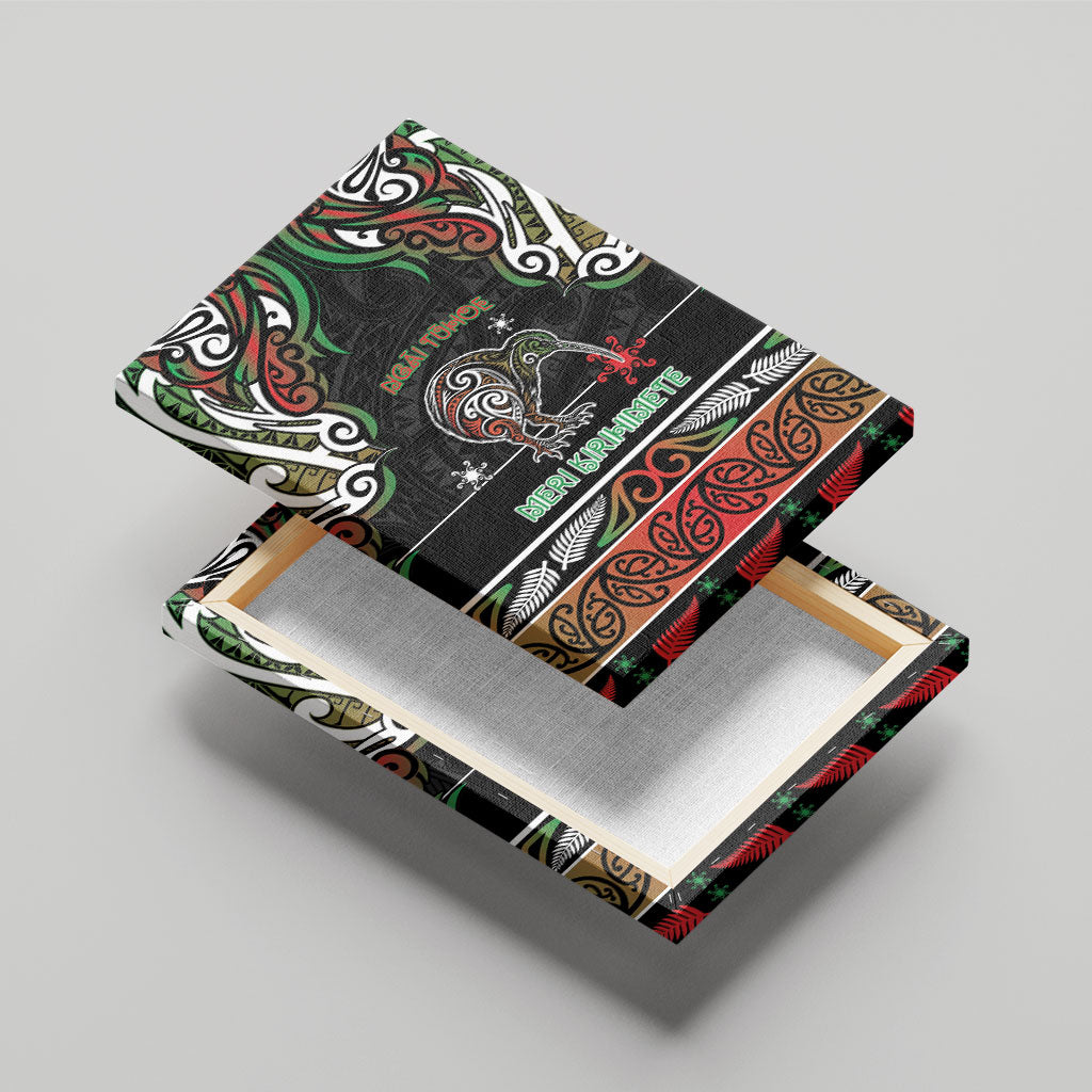Ngai Tuhoe Aotearoa Meri Kirihimete Canvas Wall Art Maori Kiwi Bird Silver Fern Koru Pattern