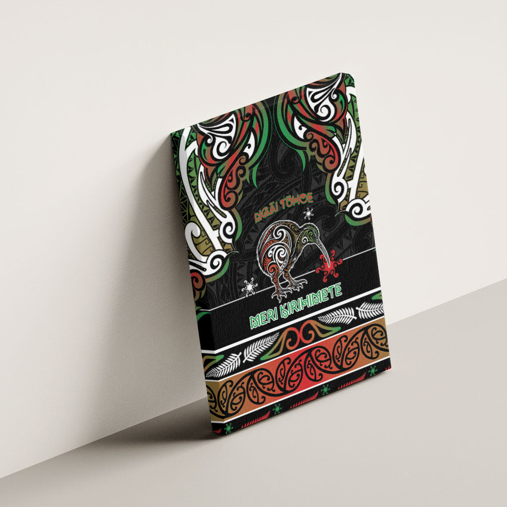 Ngai Tuhoe Aotearoa Meri Kirihimete Canvas Wall Art Maori Kiwi Bird Silver Fern Koru Pattern