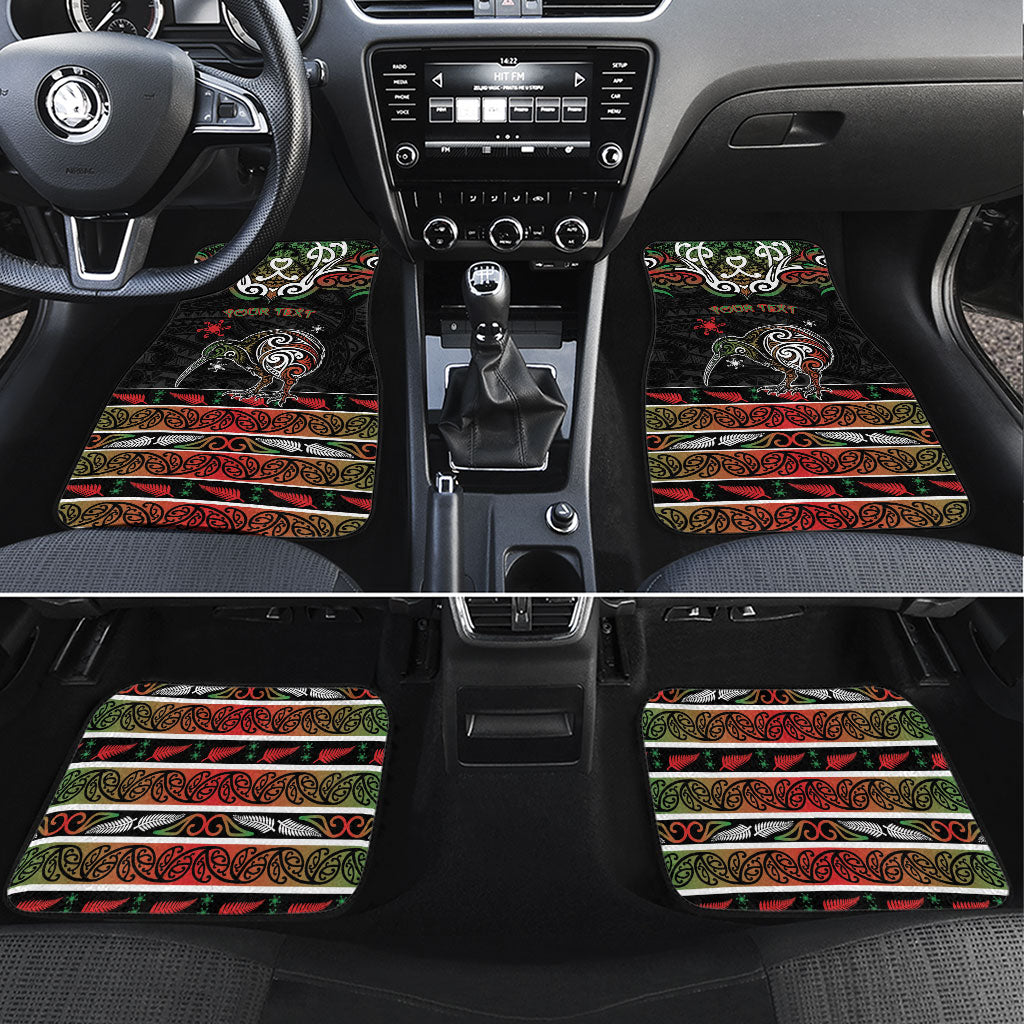 Personalised Ngai Tuhoe Aotearoa Meri Kirihimete Car Mats Maori Kiwi Bird Silver Fern Koru Pattern