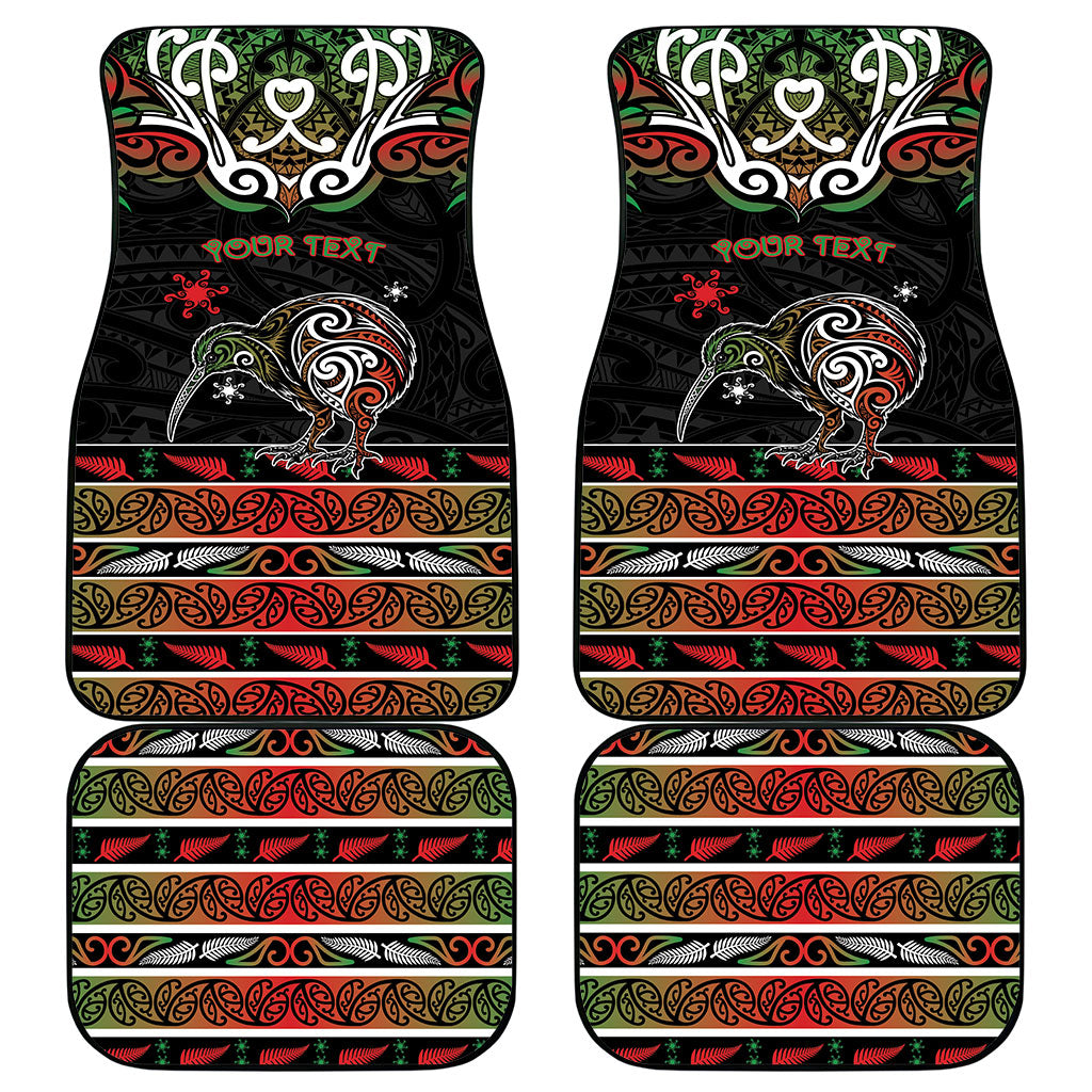 Personalised Ngai Tuhoe Aotearoa Meri Kirihimete Car Mats Maori Kiwi Bird Silver Fern Koru Pattern