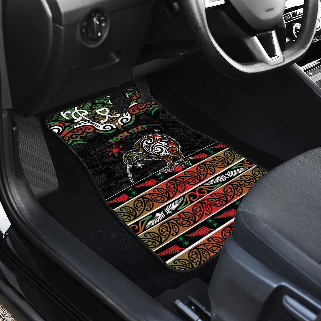 Personalised Ngai Tuhoe Aotearoa Meri Kirihimete Car Mats Maori Kiwi Bird Silver Fern Koru Pattern