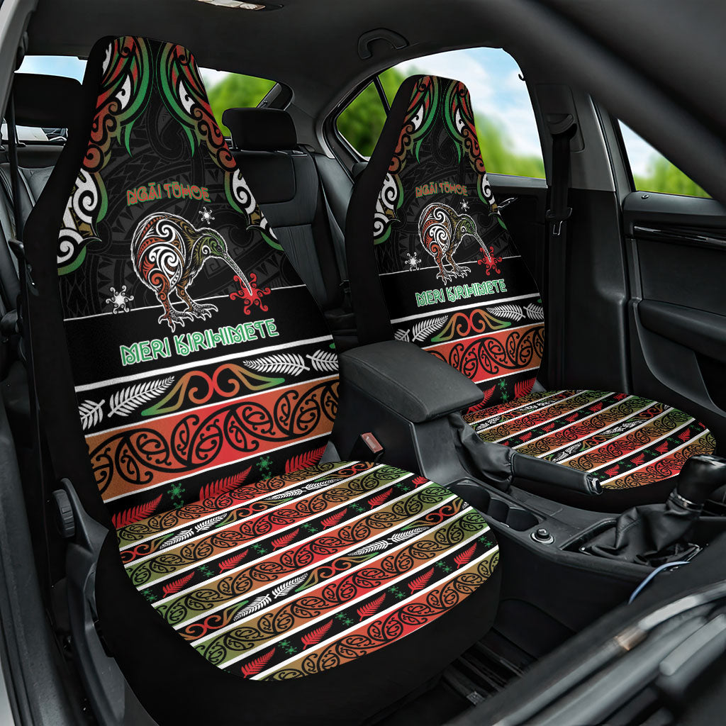 Ngai Tuhoe Aotearoa Meri Kirihimete Car Seat Cover Maori Kiwi Bird Silver Fern Koru Pattern