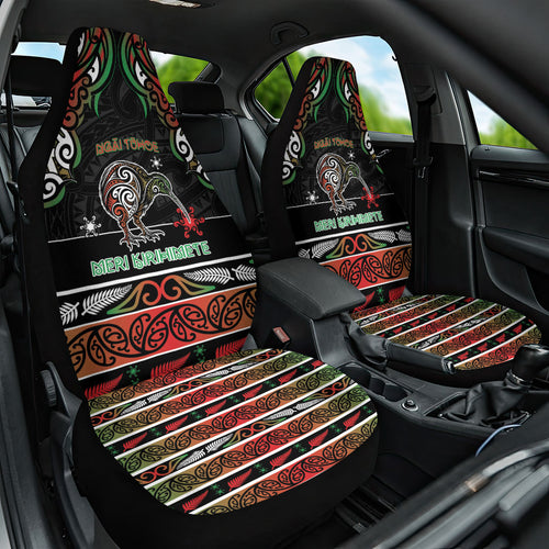 Ngai Tuhoe Aotearoa Meri Kirihimete Car Seat Cover Maori Kiwi Bird Silver Fern Koru Pattern