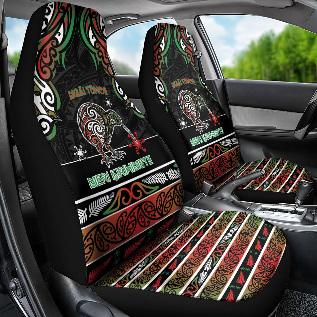 Ngai Tuhoe Aotearoa Meri Kirihimete Car Seat Cover Maori Kiwi Bird Silver Fern Koru Pattern