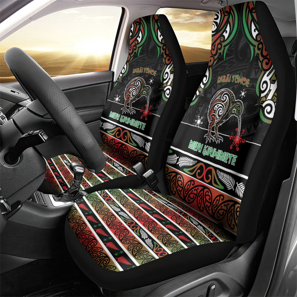 Ngai Tuhoe Aotearoa Meri Kirihimete Car Seat Cover Maori Kiwi Bird Silver Fern Koru Pattern