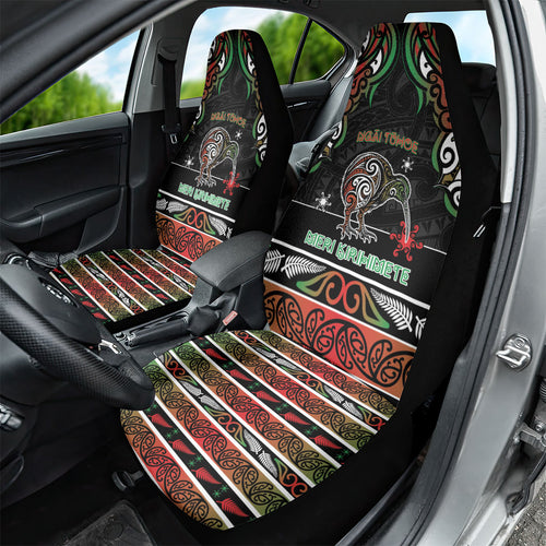 Ngai Tuhoe Aotearoa Meri Kirihimete Car Seat Cover Maori Kiwi Bird Silver Fern Koru Pattern