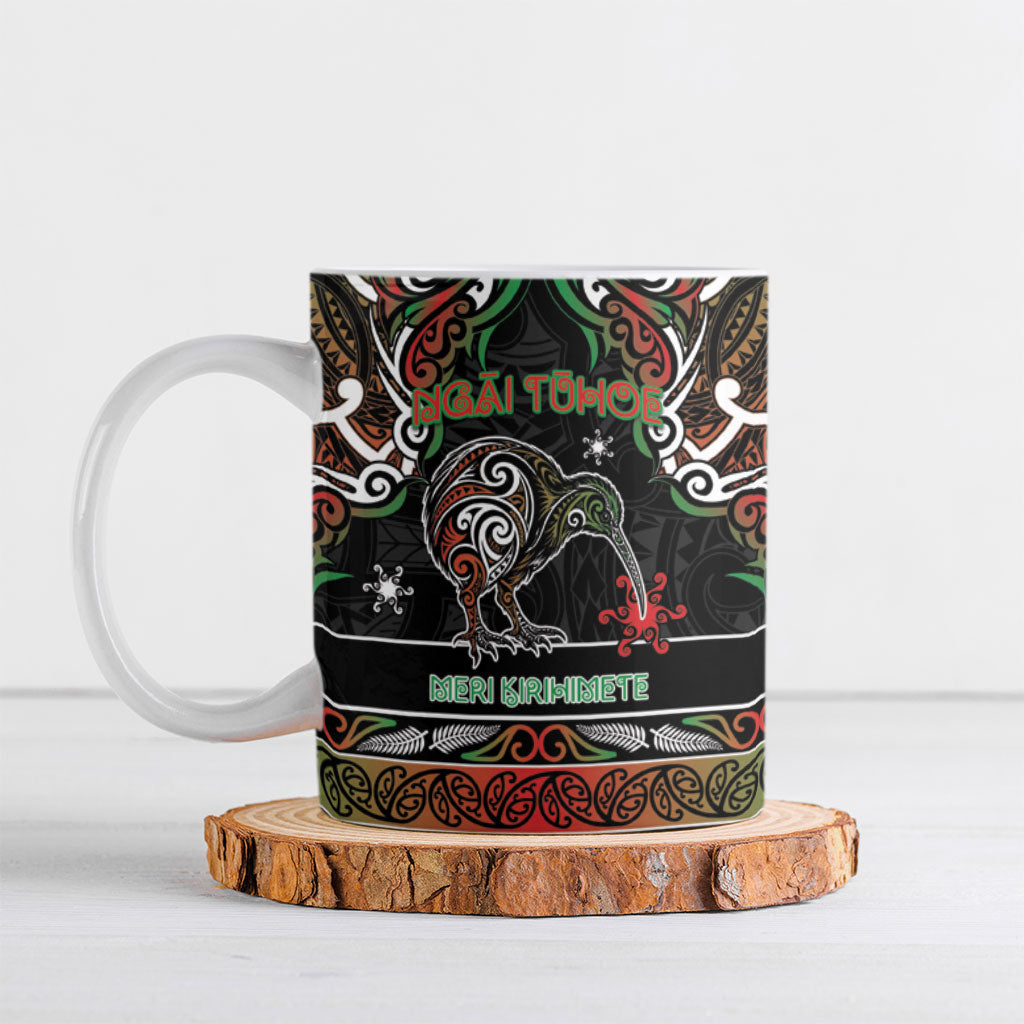 Personalised Ngai Tuhoe Aotearoa Meri Kirihimete Ceramic Mug Maori Kiwi Bird Silver Fern Koru Pattern