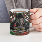 Personalised Ngai Tuhoe Aotearoa Meri Kirihimete Ceramic Mug Maori Kiwi Bird Silver Fern Koru Pattern