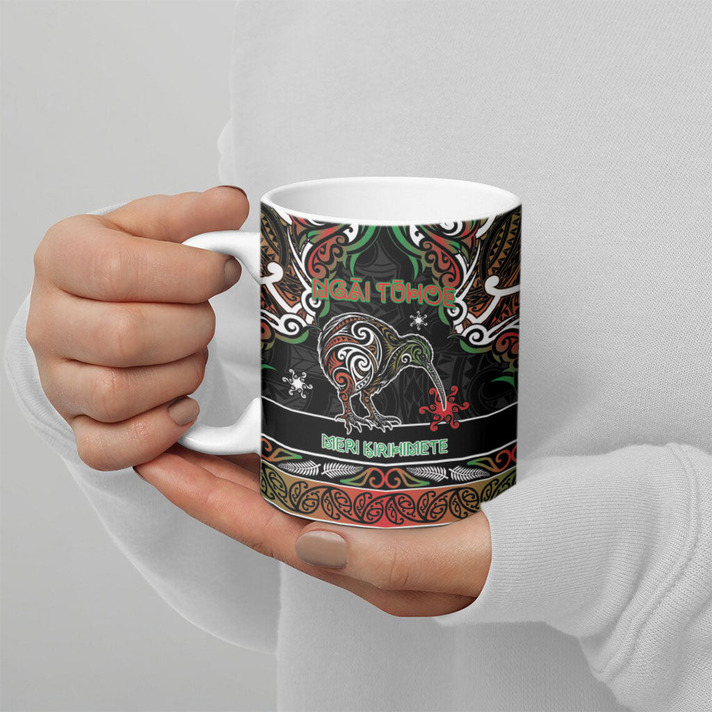 Personalised Ngai Tuhoe Aotearoa Meri Kirihimete Ceramic Mug Maori Kiwi Bird Silver Fern Koru Pattern