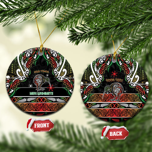 Personalised Ngai Tuhoe Aotearoa Meri Kirihimete Ceramic Ornament Maori Kiwi Bird Silver Fern Koru Pattern