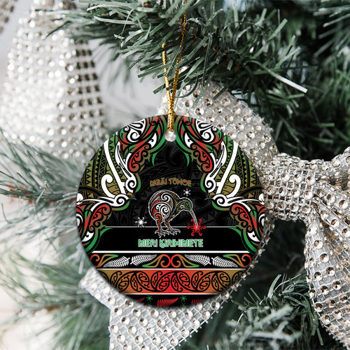 Personalised Ngai Tuhoe Aotearoa Meri Kirihimete Ceramic Ornament Maori Kiwi Bird Silver Fern Koru Pattern