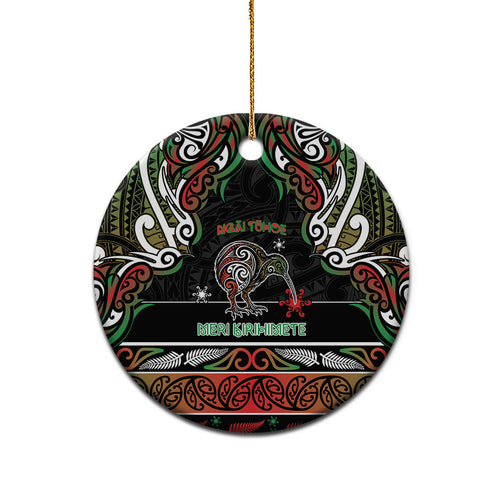 Personalised Ngai Tuhoe Aotearoa Meri Kirihimete Ceramic Ornament Maori Kiwi Bird Silver Fern Koru Pattern