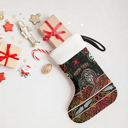 Personalised Ngai Tuhoe Aotearoa Meri Kirihimete Christmas Stocking Maori Kiwi Bird Silver Fern Koru Pattern