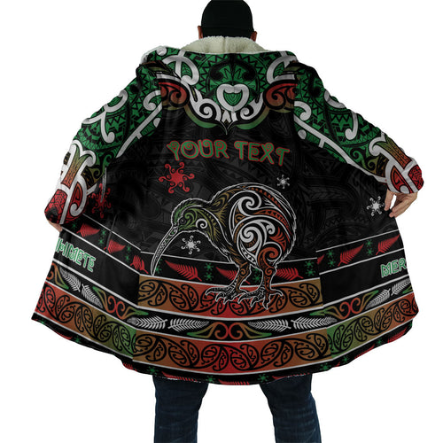 Personalised Ngai Tuhoe Aotearoa Meri Kirihimete Cloak Maori Kiwi Bird Silver Fern Koru Pattern