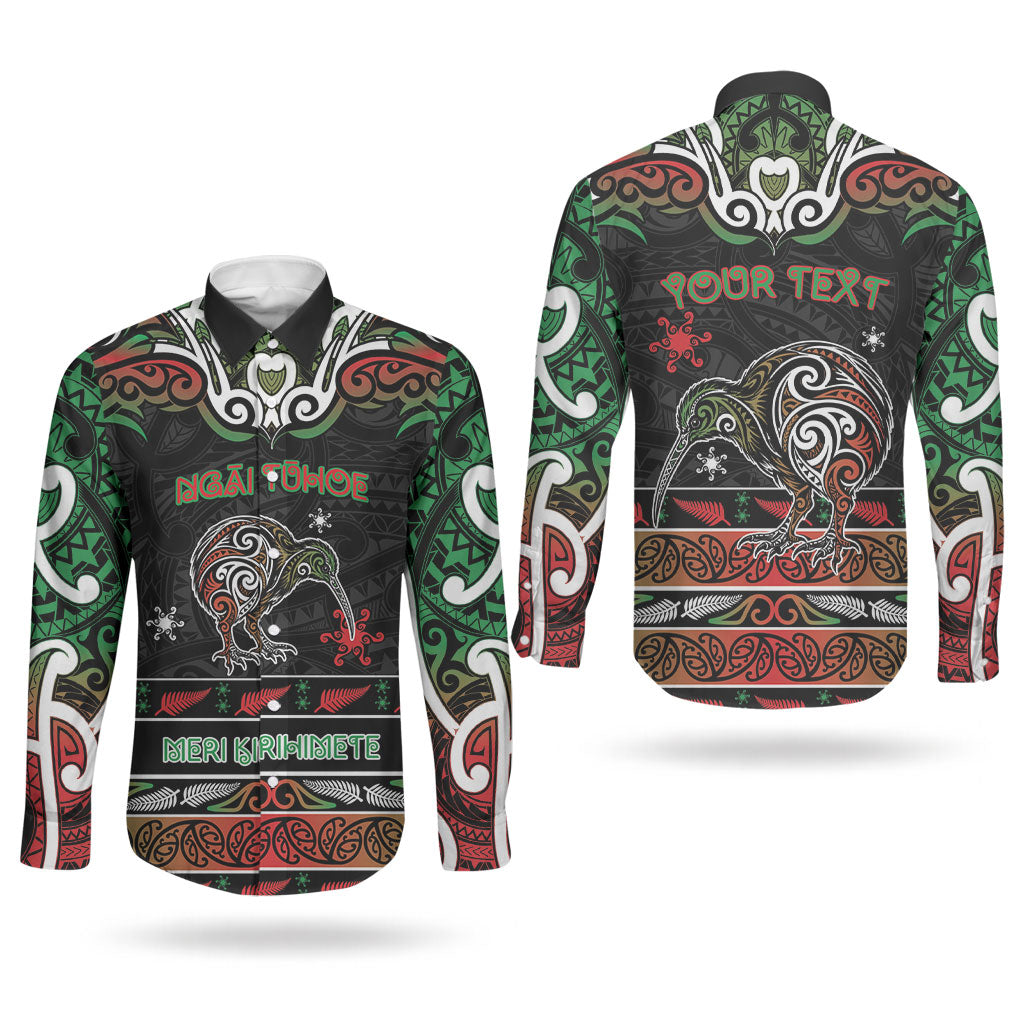 Personalised Ngai Tuhoe Aotearoa Meri Kirihimete Couples Matching Off Shoulder Short Dress and Long Sleeve Button Shirt Maori Kiwi Bird Silver Fern Koru Pattern