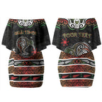 Personalised Ngai Tuhoe Aotearoa Meri Kirihimete Couples Matching Off Shoulder Short Dress and Long Sleeve Button Shirt Maori Kiwi Bird Silver Fern Koru Pattern