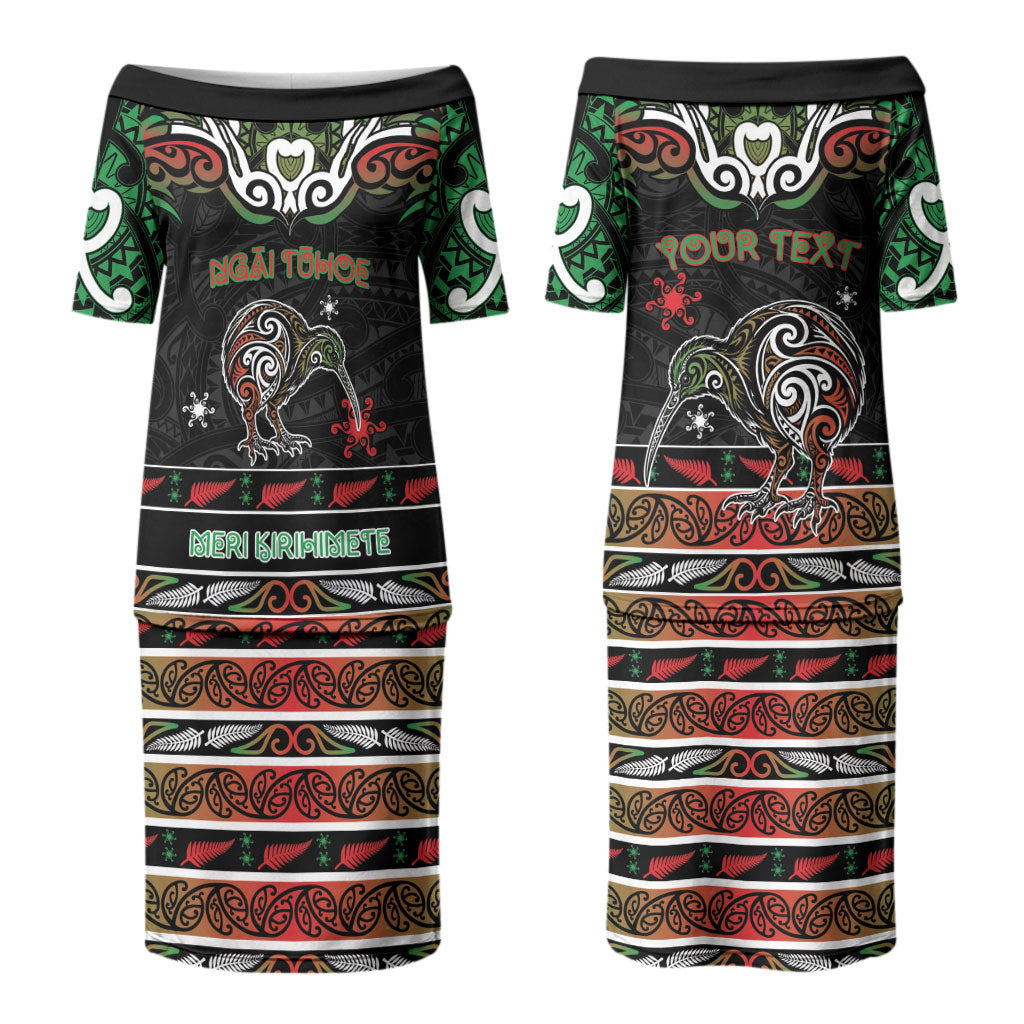 Personalised Ngai Tuhoe Aotearoa Meri Kirihimete Couples Matching Puletasi and Hawaiian Shirt Maori Kiwi Bird Silver Fern Koru Pattern