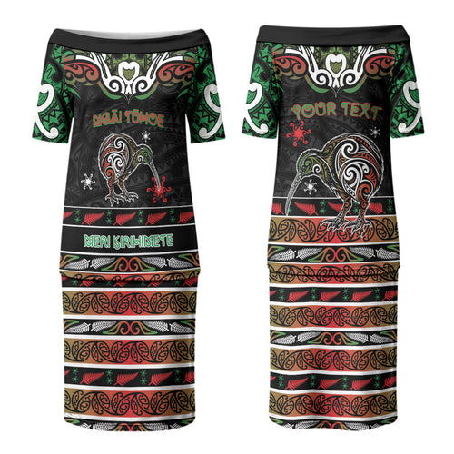Personalised Ngai Tuhoe Aotearoa Meri Kirihimete Couples Matching Puletasi and Hawaiian Shirt Maori Kiwi Bird Silver Fern Koru Pattern
