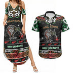 Personalised Ngai Tuhoe Aotearoa Meri Kirihimete Couples Matching Summer Maxi Dress and Hawaiian Shirt Maori Kiwi Bird Silver Fern Koru Pattern