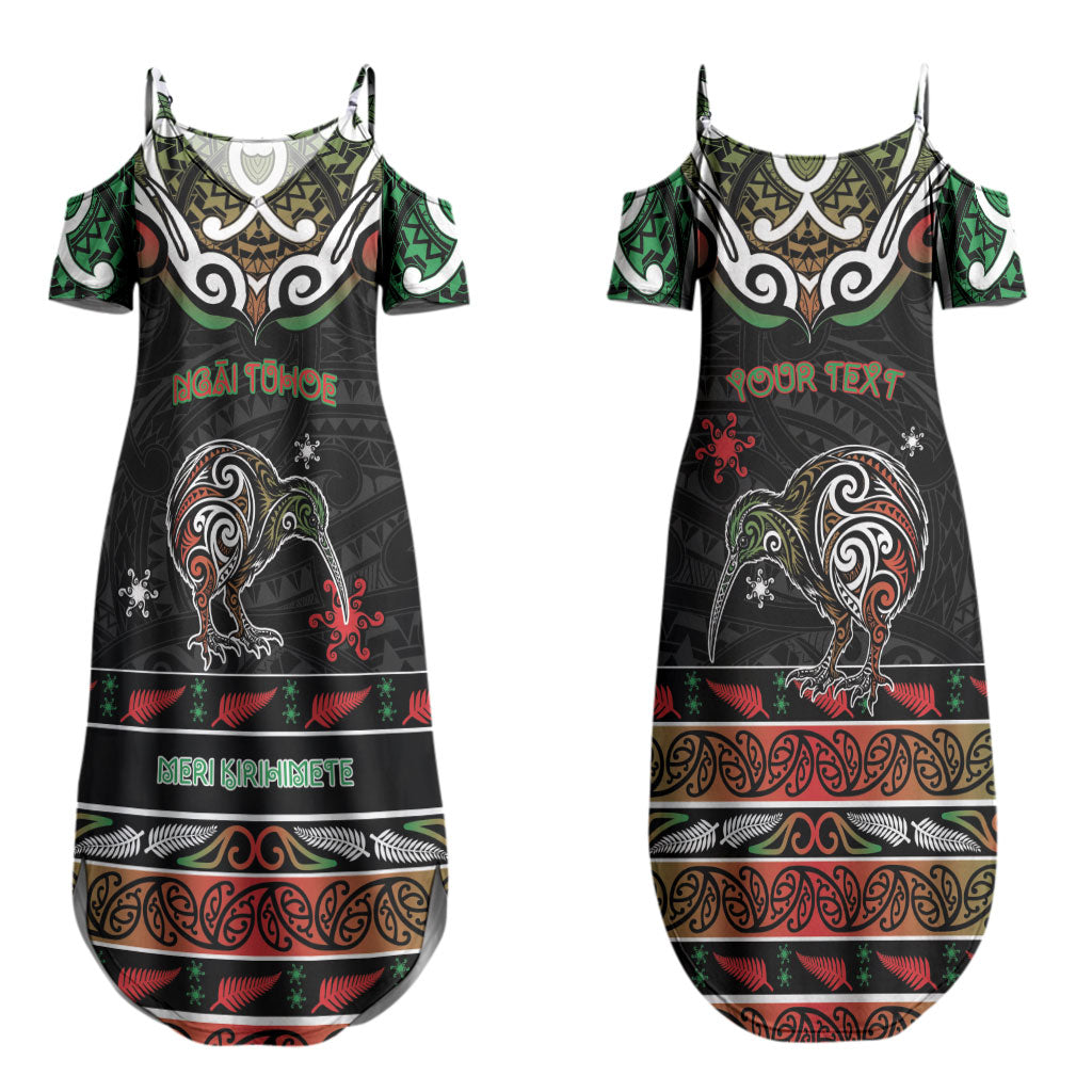 Personalised Ngai Tuhoe Aotearoa Meri Kirihimete Couples Matching Summer Maxi Dress and Hawaiian Shirt Maori Kiwi Bird Silver Fern Koru Pattern