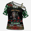 Personalised Ngai Tuhoe Aotearoa Meri Kirihimete Cross Shoulder Shirt Maori Kiwi Bird Silver Fern Koru Pattern