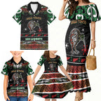 Personalised Ngai Tuhoe Aotearoa Meri Kirihimete Family Matching Mermaid Dress and Hawaiian Shirt Maori Kiwi Bird Silver Fern Koru Pattern