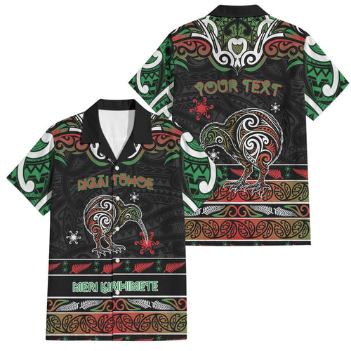 Personalised Ngai Tuhoe Aotearoa Meri Kirihimete Family Matching Mermaid Dress and Hawaiian Shirt Maori Kiwi Bird Silver Fern Koru Pattern
