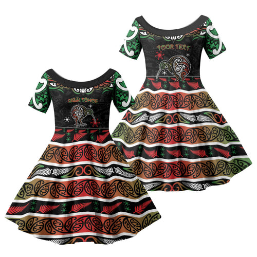 Personalised Ngai Tuhoe Aotearoa Meri Kirihimete Family Matching Mermaid Dress and Hawaiian Shirt Maori Kiwi Bird Silver Fern Koru Pattern
