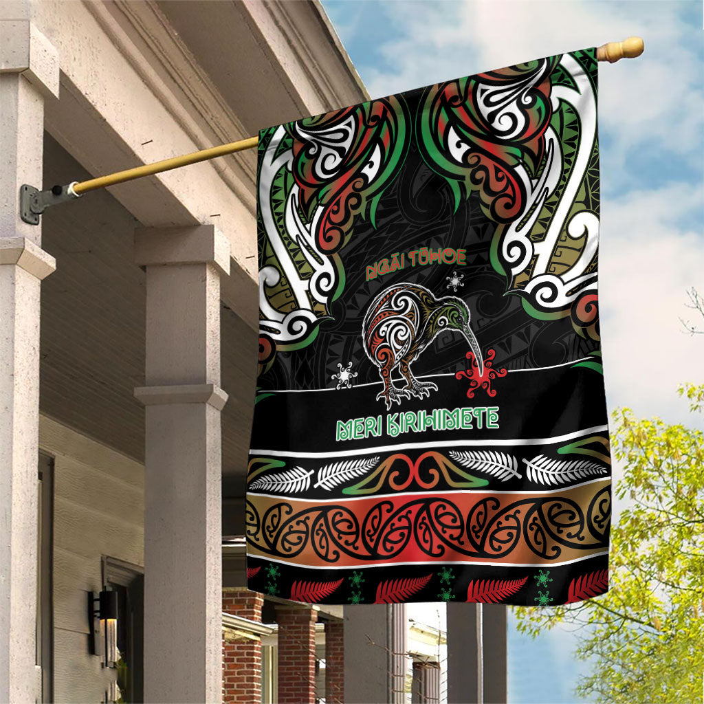 Ngai Tuhoe Aotearoa Meri Kirihimete Garden Flag Maori Kiwi Bird Silver Fern Koru Pattern