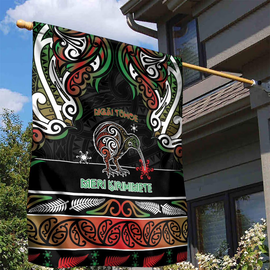 Ngai Tuhoe Aotearoa Meri Kirihimete Garden Flag Maori Kiwi Bird Silver Fern Koru Pattern