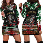 Personalised Ngai Tuhoe Aotearoa Meri Kirihimete Hoodie Dress Maori Kiwi Bird Silver Fern Koru Pattern