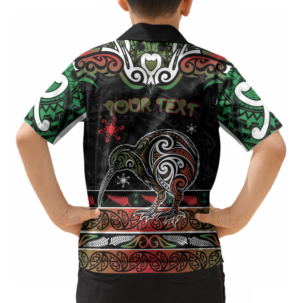 Personalised Ngai Tuhoe Aotearoa Meri Kirihimete Kid Hawaiian Shirt Maori Kiwi Bird Silver Fern Koru Pattern