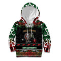 Personalised Ngai Tuhoe Aotearoa Meri Kirihimete Kid Hoodie Maori Kiwi Bird Silver Fern Koru Pattern