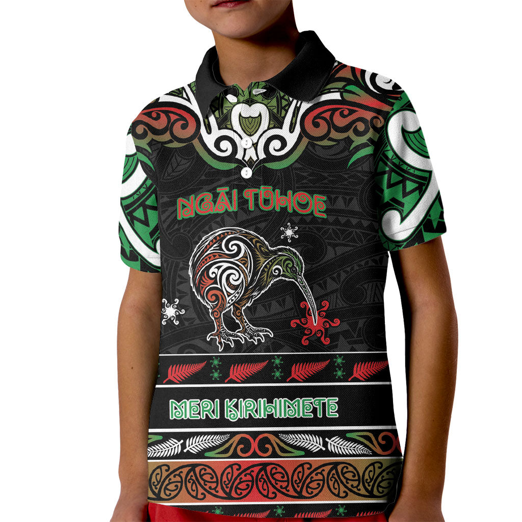 Personalised Ngai Tuhoe Aotearoa Meri Kirihimete Kid Polo Shirt Maori Kiwi Bird Silver Fern Koru Pattern
