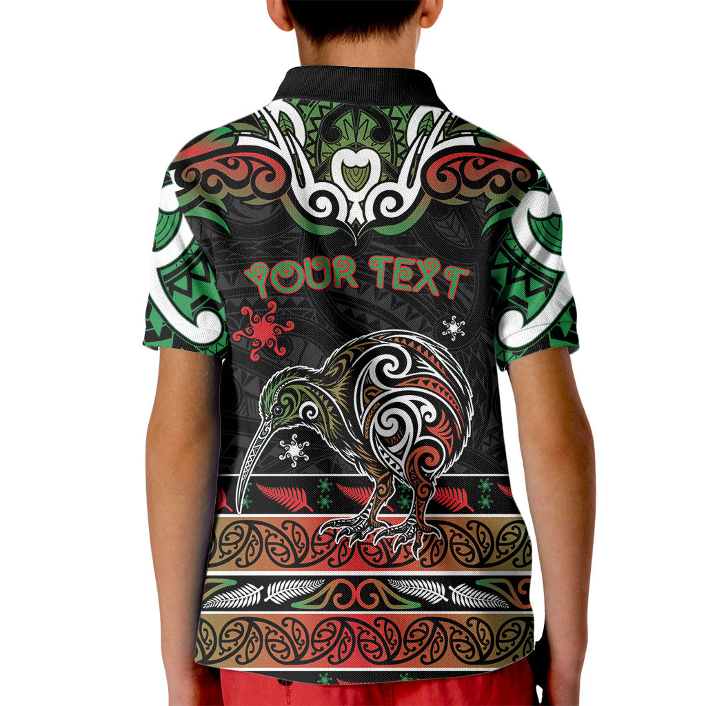 Personalised Ngai Tuhoe Aotearoa Meri Kirihimete Kid Polo Shirt Maori Kiwi Bird Silver Fern Koru Pattern