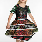 Personalised Ngai Tuhoe Aotearoa Meri Kirihimete Kid Short Sleeve Dress Maori Kiwi Bird Silver Fern Koru Pattern