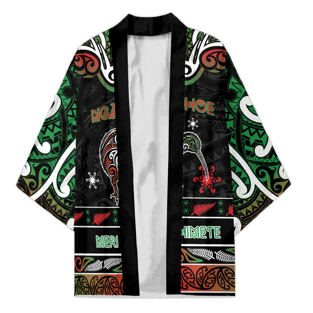 Personalised Ngai Tuhoe Aotearoa Meri Kirihimete Kimono Maori Kiwi Bird Silver Fern Koru Pattern