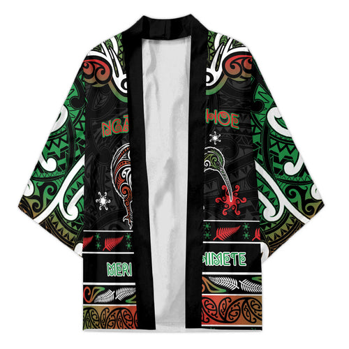 Personalised Ngai Tuhoe Aotearoa Meri Kirihimete Kimono Maori Kiwi Bird Silver Fern Koru Pattern