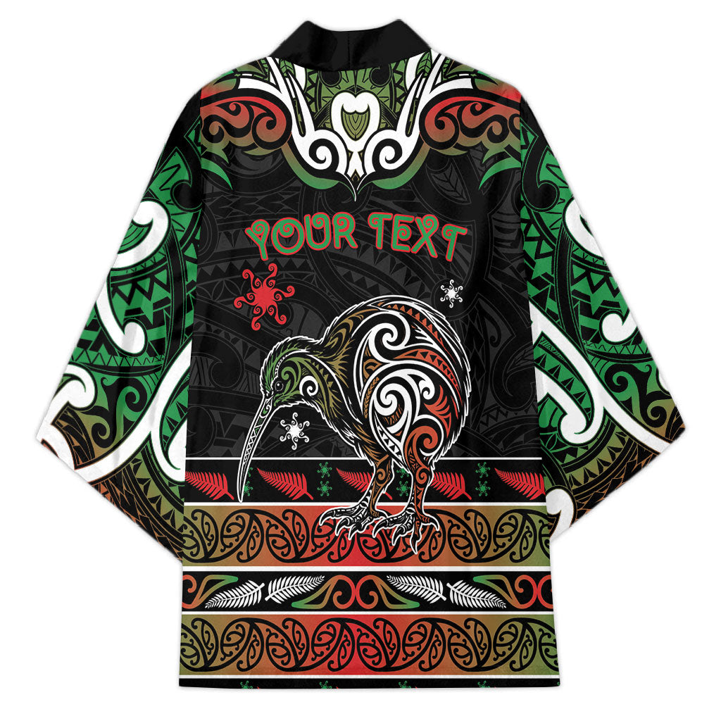 Personalised Ngai Tuhoe Aotearoa Meri Kirihimete Kimono Maori Kiwi Bird Silver Fern Koru Pattern