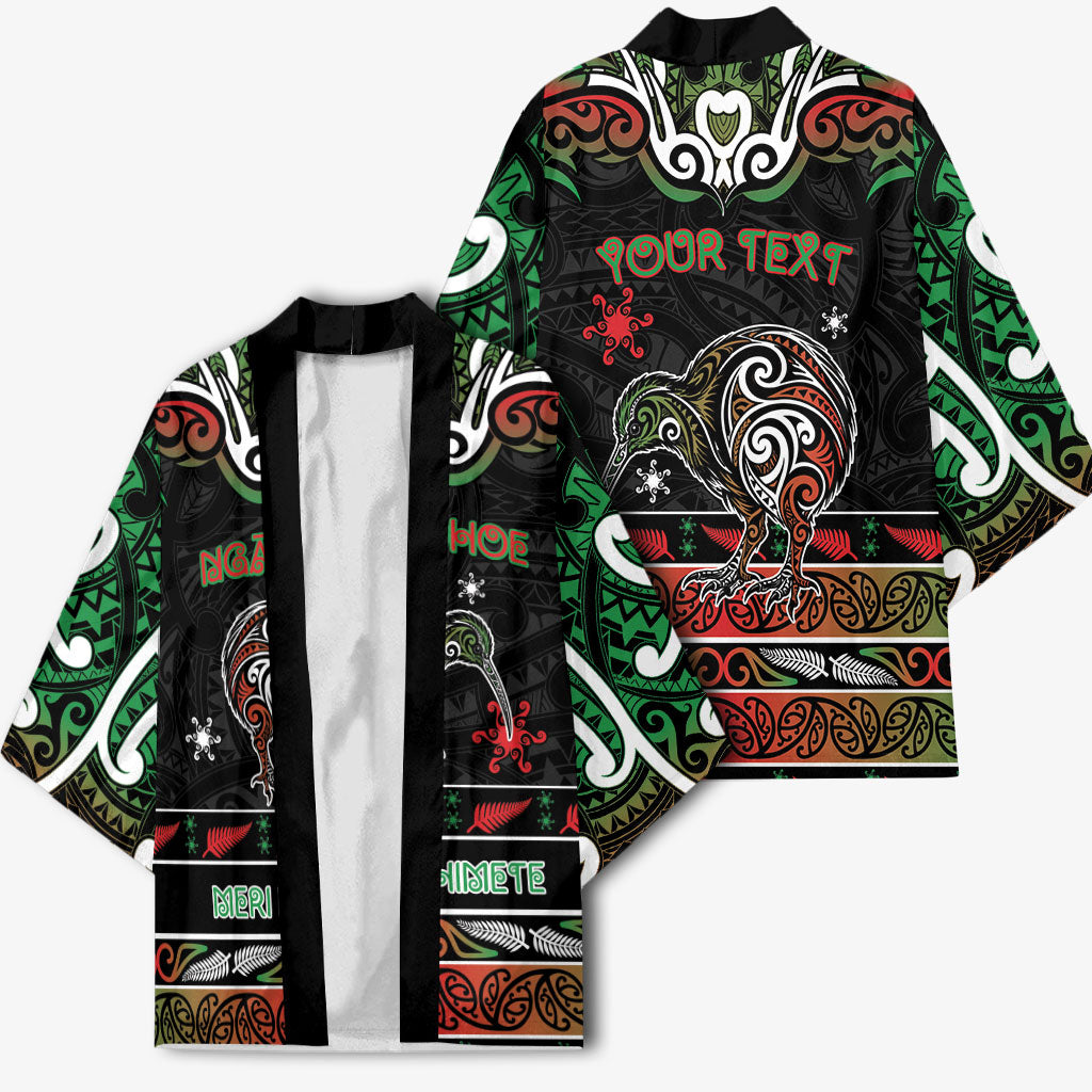 Personalised Ngai Tuhoe Aotearoa Meri Kirihimete Kimono Maori Kiwi Bird Silver Fern Koru Pattern