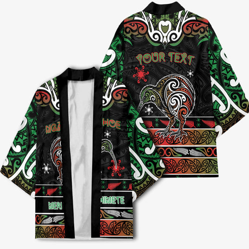 Personalised Ngai Tuhoe Aotearoa Meri Kirihimete Kimono Maori Kiwi Bird Silver Fern Koru Pattern