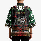 Personalised Ngai Tuhoe Aotearoa Meri Kirihimete Kimono Maori Kiwi Bird Silver Fern Koru Pattern