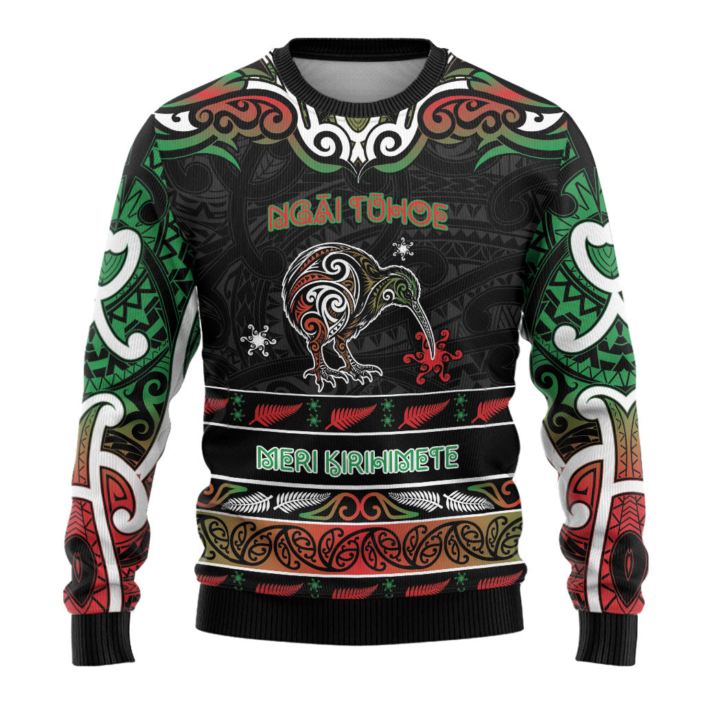 Personalised Ngai Tuhoe Aotearoa Meri Kirihimete Ugly Christmas Sweater Maori Kiwi Bird Silver Fern Koru Pattern