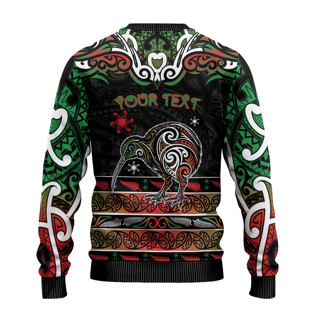 Personalised Ngai Tuhoe Aotearoa Meri Kirihimete Ugly Christmas Sweater Maori Kiwi Bird Silver Fern Koru Pattern