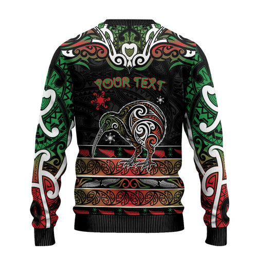 Personalised Ngai Tuhoe Aotearoa Meri Kirihimete Ugly Christmas Sweater Maori Kiwi Bird Silver Fern Koru Pattern
